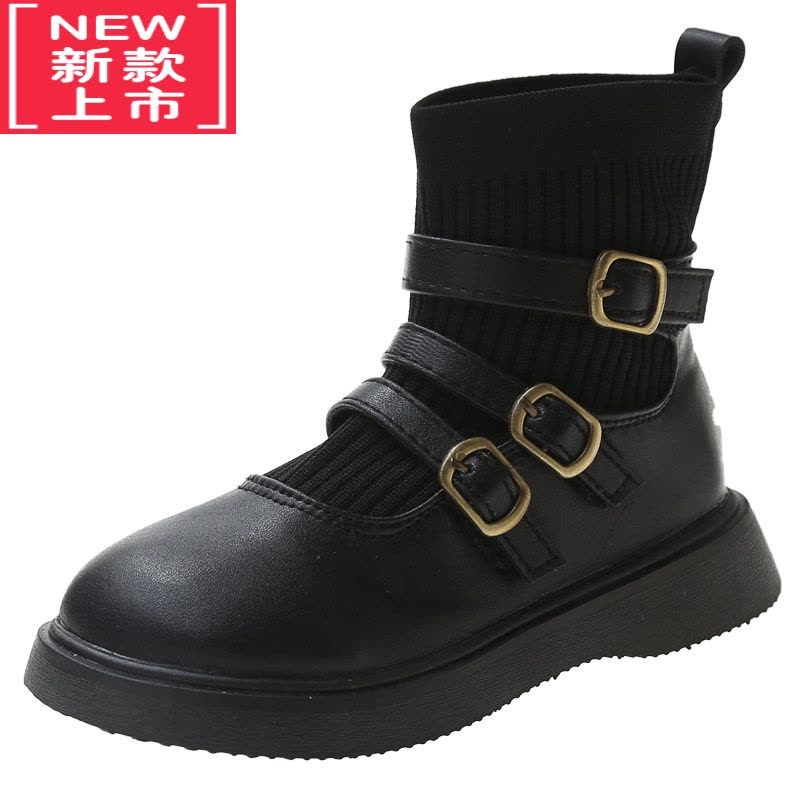 可莉允女童靴子2022秋季新款百搭马丁靴女孩表演袜靴公主鞋加绒女童短靴图片
