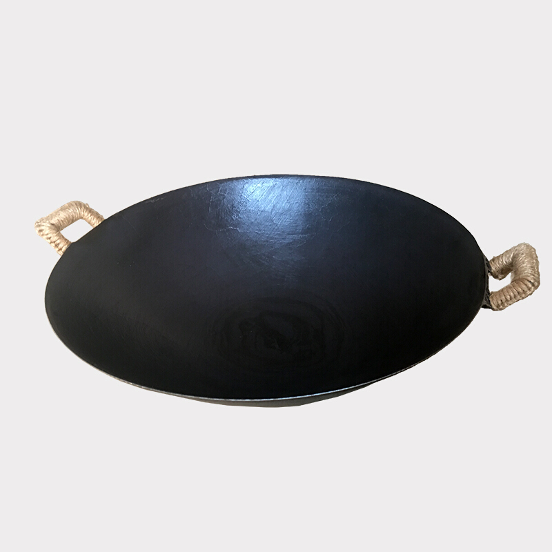 老式铁锅家用传统加厚双耳尖底圆底燃气灶炒锅无涂层生铁大炒菜锅拓进