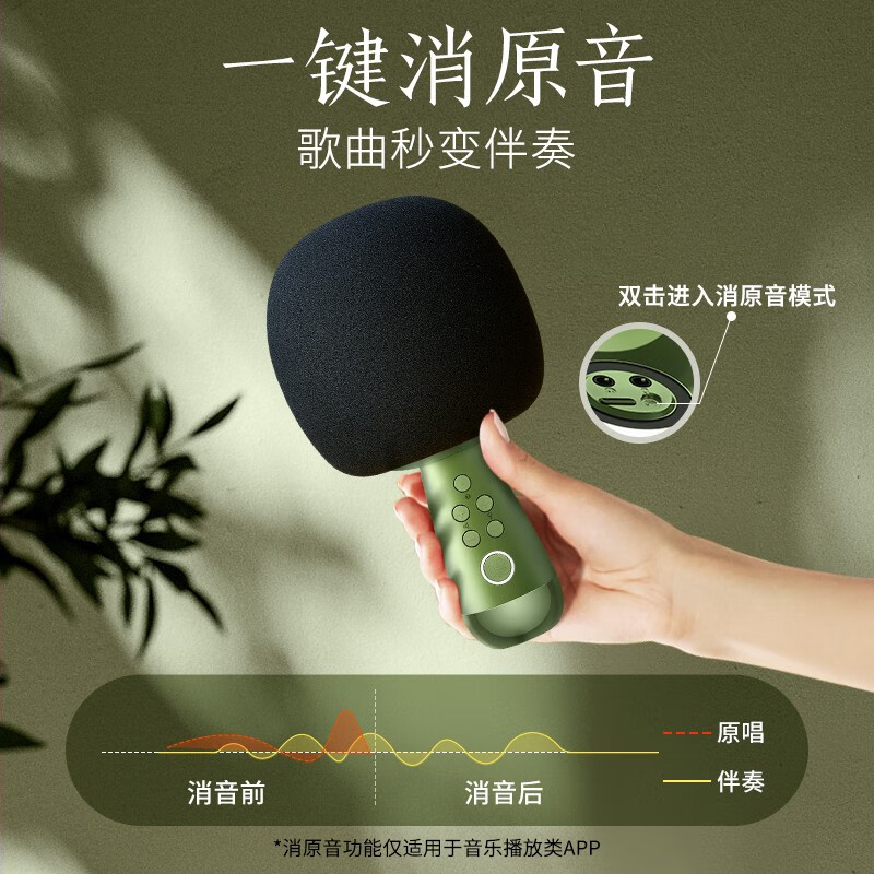 唱吧K歌宝小巨蛋麦克风G2升级版复古绿无线K歌话筒音响一体蓝牙麦克风适用全民k歌APP家用儿童主持内置声卡录歌双人合唱高清大图
