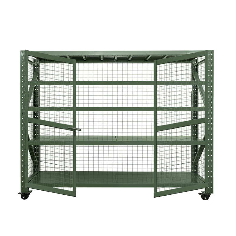格具(GEJU) 四层军绿色货架单层承重500KG 长2200*高1600*宽1000MM 三面带网加床开门挂锁高清大图
