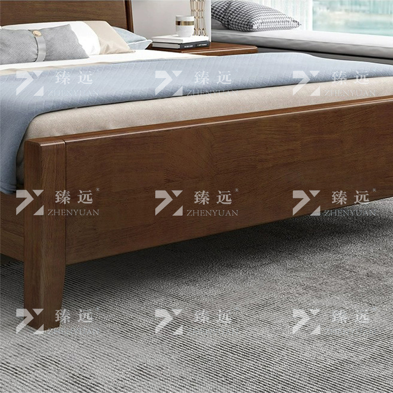 臻远 ZY4022911 实木床1.8米床含一个床头柜 胡桃色