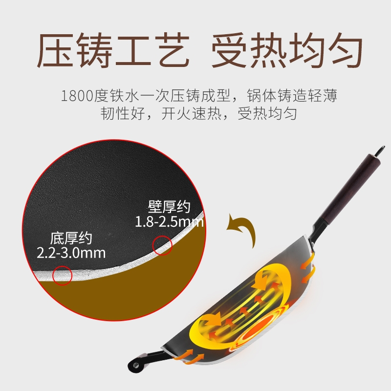 PFT-8055 好帮手真不锈炒锅(圆底无盖)36CM 加厚基材 手感厚实 千万次锤打 无涂层不锈 铁铲钢丝球可用
