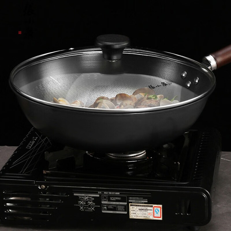 张小泉炒锅铁锅家用锅无涂层 爆炒精铁锅中式可用铁铲不易锈燃气带盖 万家灯火精铁炒锅C30740100 32cm高清大图