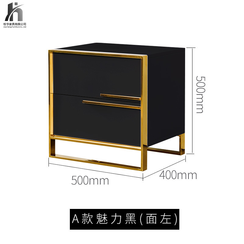 美帮汇北欧床头柜简约现代储物柜轻奢卧室收纳柜烤漆床边小型柜子 A款魅力黑（面左）整装