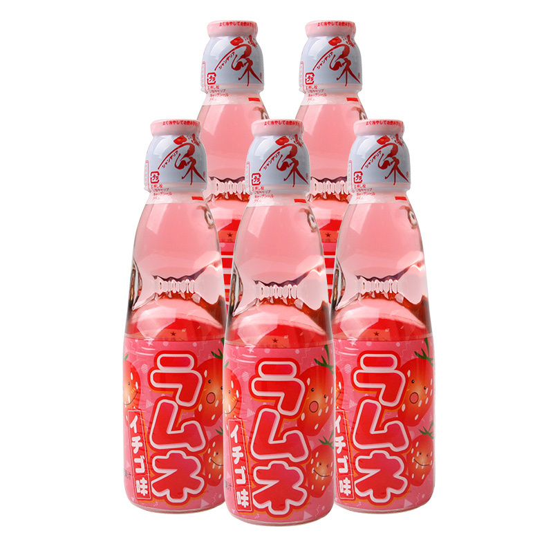 日本进口哈达波子汽水草莓味碳酸饮料200ml5瓶视频