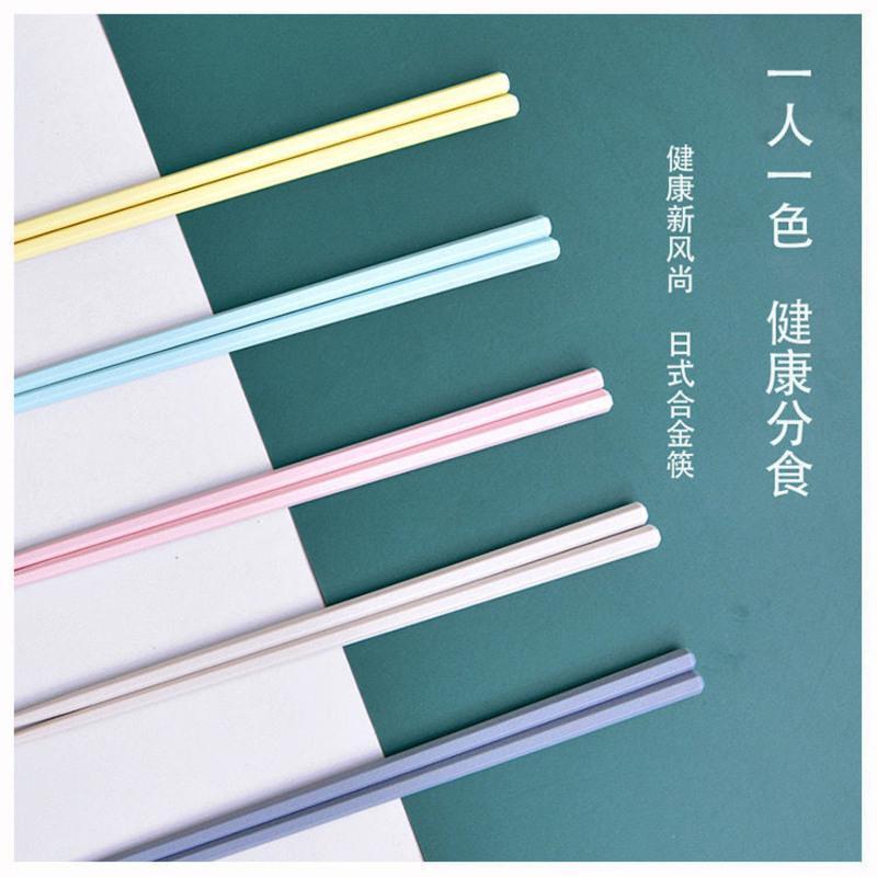 防霉耐高温洗碗机可用SwanLace彩色日式尖头防滑合金筷子环保无漆 儿童筷-黄粉色系-19CM