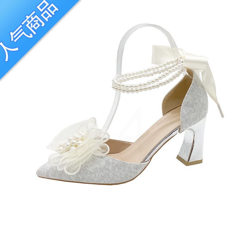 SUNTEK水晶婚鞋主婚纱两穿女细跟不累脚2023年新款配裙子银色高跟鞋夏2高清大图