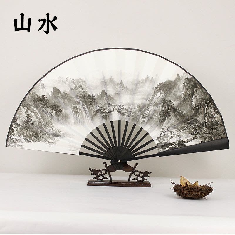 扇子折扇男式古风复古中国风山水手工艺礼品宣纸折叠扇女日式竹扇三维