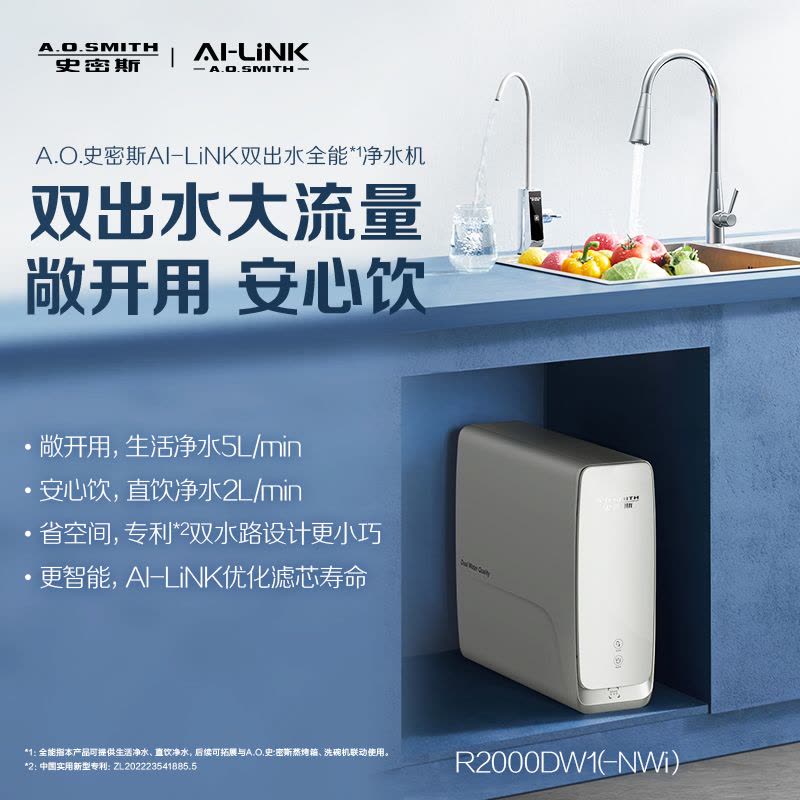 史密斯(A.O.SMITH)牌R2000DW1型双水质反渗透净水机图片