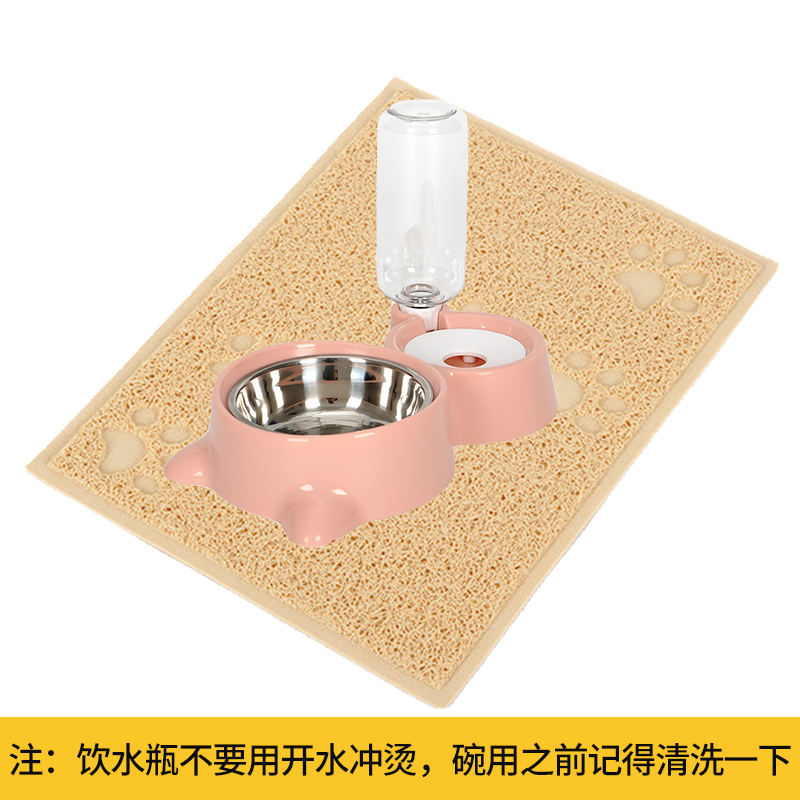 狗盆狗碗猫碗双碗自动饮水食盆狗狗碗猫咪水碗防打翻饭盆宠物用品 古粉红色+餐垫（超值！） 自动续水双碗（通用）