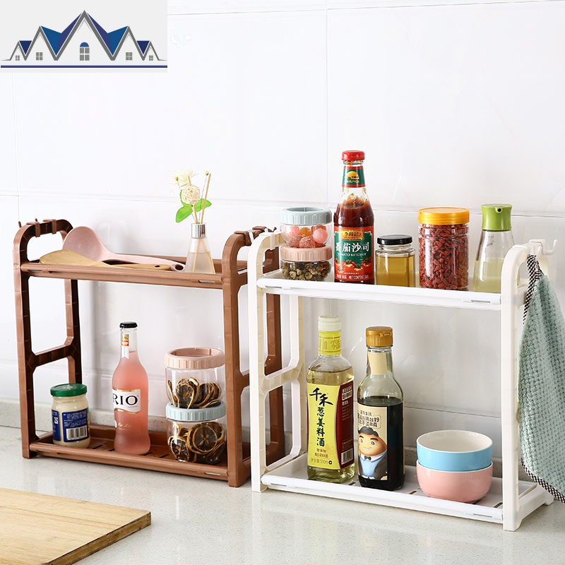 家用双层厨房置物架调味料收纳架 落地塑料刀架调料架调味品架子 三维工匠高清大图