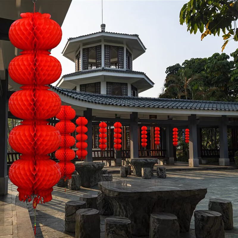 塑纸灯笼4串装乔迁开业新年装饰春节元宵节婚房商场布置蜂窝灯笼高清大图