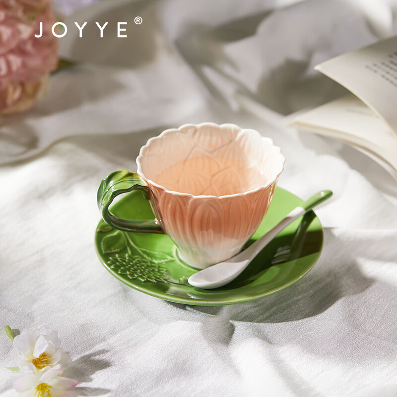 JOYYE马克杯釉下彩水杯子带勺创意生日礼物送女生高档实用节日伴手礼 杯碟勺子礼盒-幽蓝高清大图