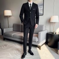 【跑量】西服套装男韩版西服三件套白领上班工作西服新郎结婚礼服 175/XL 黑色（二粒扣上衣+马甲+裤子）