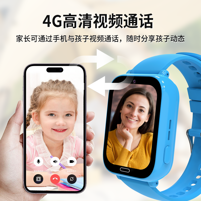 创维Skyworth智能儿童电话手表4G全网通视频通话插卡语音微聊定位拍照防水支付 黑色高清大图