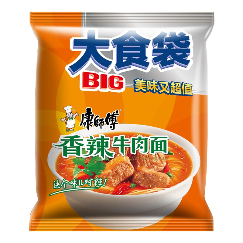 燕之坊 康师傅方便面 大食袋红烧牛肉*5+香辣*5+酸菜*5+鲜虾*5袋 泡面整箱速食高清大图