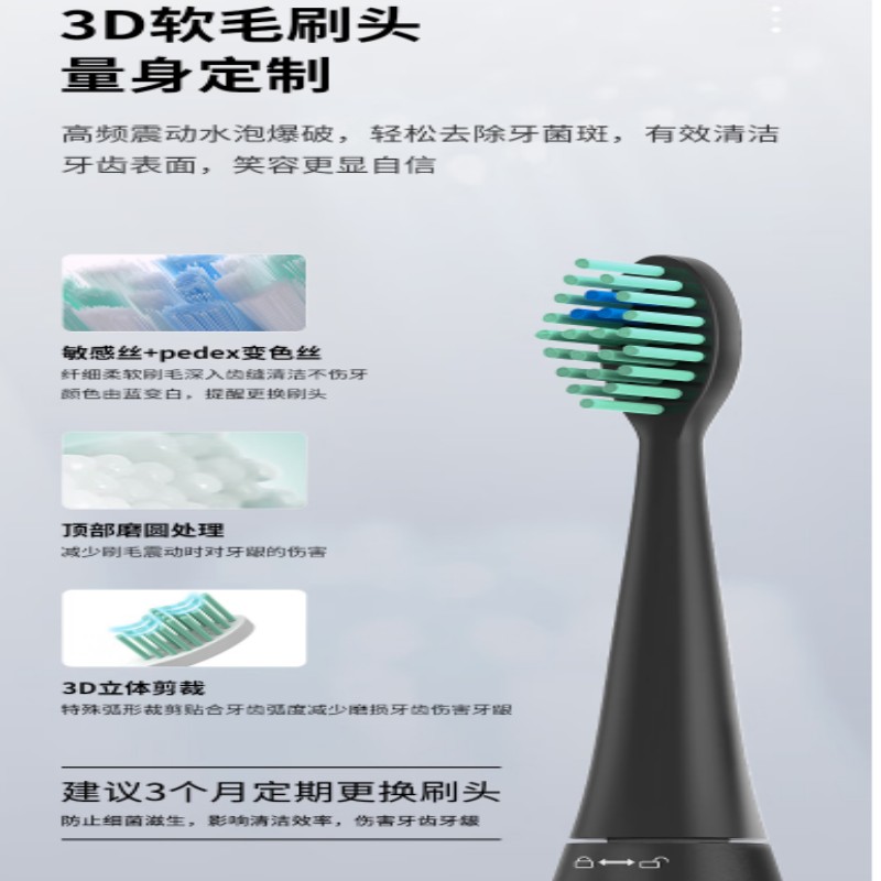 澳得迈(AODMA) 超声波式成人电动牙刷 高频震动 五档洁齿DY-156 2个刷头 黑色高清大图