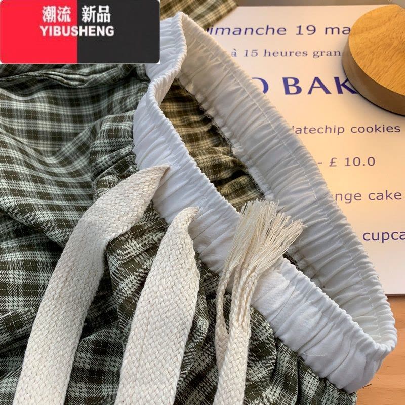 YIBUSHENG美式格子休闲裤女早秋新款垂感高腰百搭直筒长裤宽松显瘦阔腿裤子图片