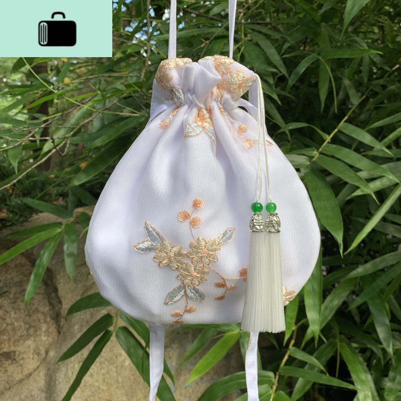 2019新款原创手工蕾丝布包复古风汉服包包流苏仙女斜挎手提女包袋NEWLAKE高清大图