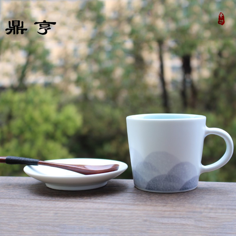 鼎亨景德镇手工手绘带碟勺咖啡杯套装个性简约陶瓷早餐杯马克杯定