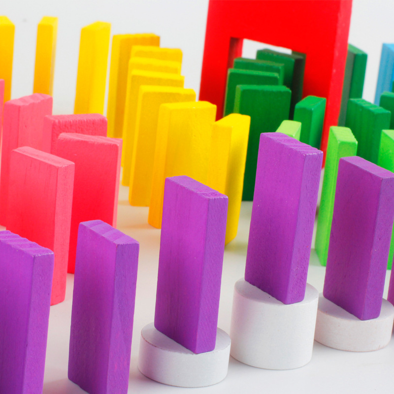 积木多米诺骨牌彩色100片儿童比赛标准成人益智科教早教木制玩具