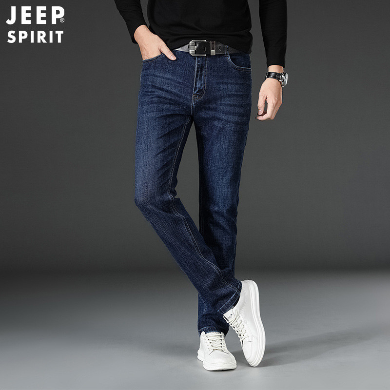 JEEP SPIRIT春秋季新款男士商务修身牛仔裤休闲宽松九分长裤.