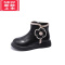 可莉允女童靴子2022年冬季儿童马丁靴黑色公主中大童短靴加绒宝宝雪地靴