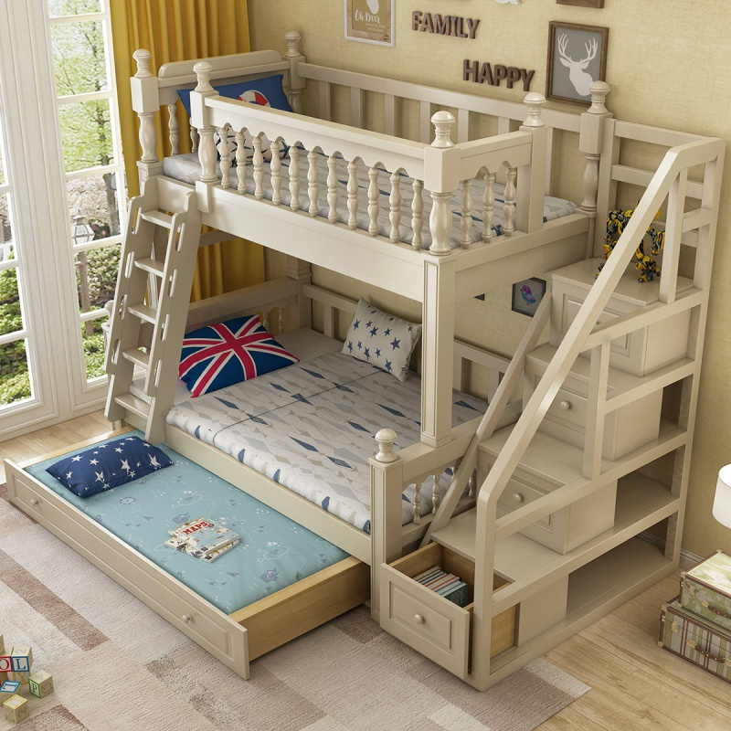胡桃木美式欧式上下床双层床实木儿童床橡木子母床成人简约双人床定制
