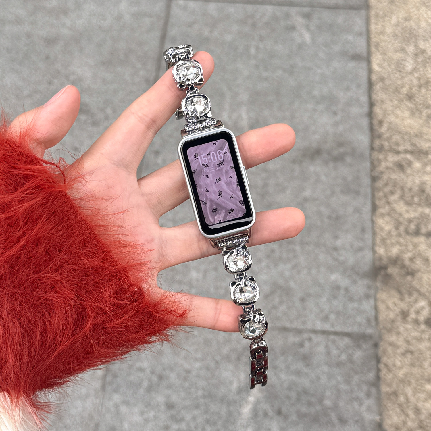 适用于华为手环11表带11pro新款10金属9猫咪镶钻表链watch band98智能NFC荣耀手环10/97夏季高级轻高清大图