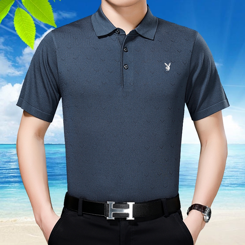 花花公子官方旗舰店正品短袖t恤男中年男士t恤衫休闲纯色短袖体恤衫