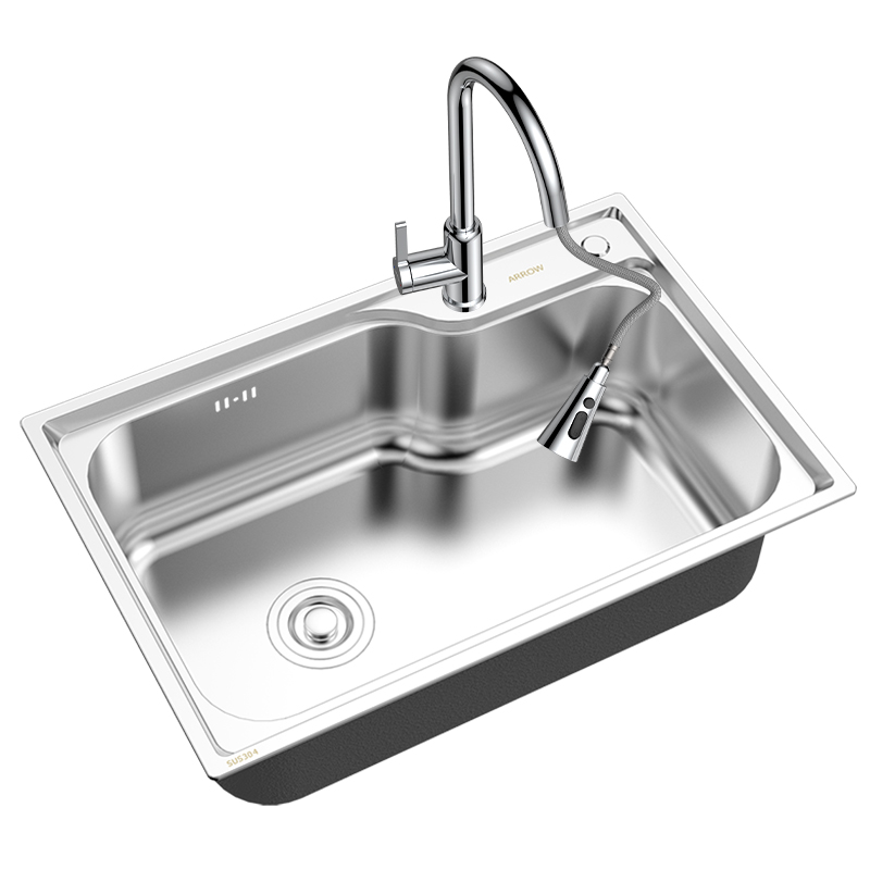 箭牌卫浴(ARROW 厨盆水槽 厨房洗菜盆 洗碗水池 304不锈钢纳米水槽单槽套装厨盆加厚拉丝不锈钢AE5569133G高清大图