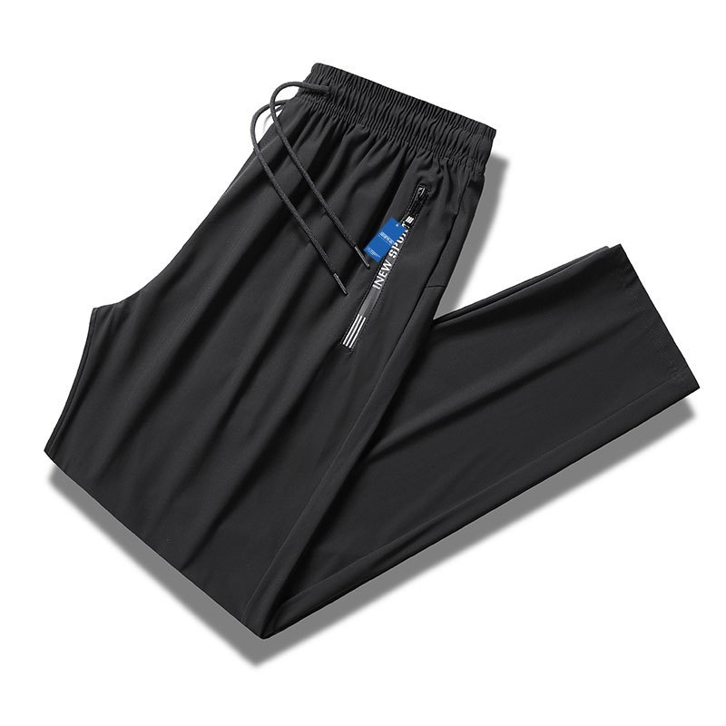 安居先森2198冰丝休闲直筒长裤85%锦纶 15%氨纶男女同款黑色L-8XL