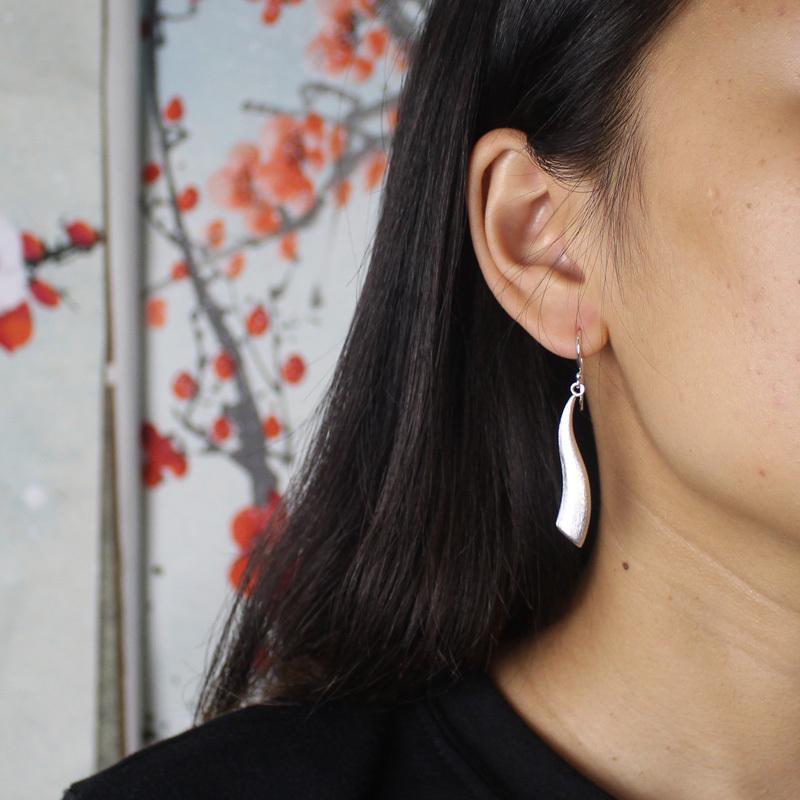 原创 925纯银耳环女 长款个性手工拉丝耳饰民族风 简约百搭防过敏送女朋友老婆生日礼送女朋友七夕情人节礼物