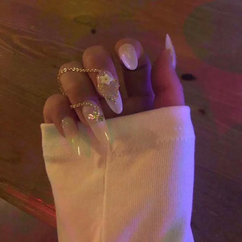 星月珍珠吊坠穿戴美甲仙女炫酷ins可拆卸饰品假指甲成品 珍珠星月链条 小胶水+小搓条+双面果冻胶图片