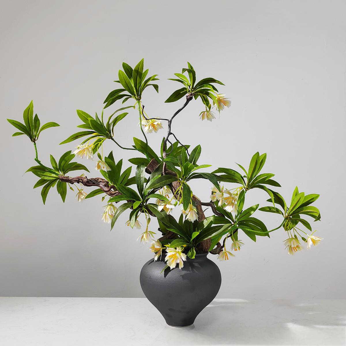 小窝厘 新中式仿真花艺假花绿植样板房软装饰品桌面摆件 (陶瓷花器+龙柳枝+仿真花)货号1460*高清大图