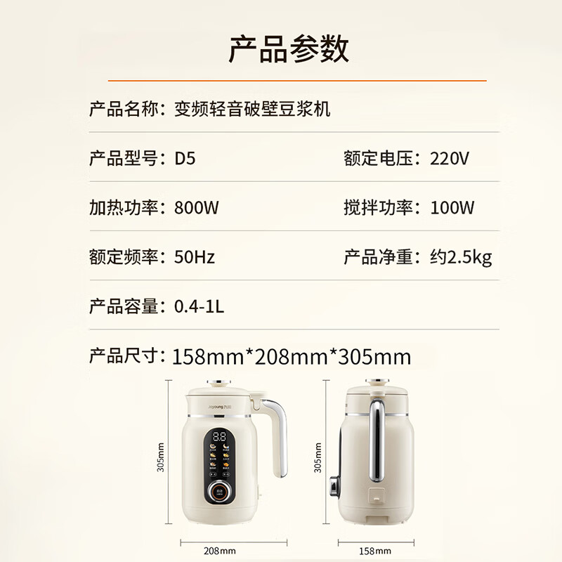 九阳(Joyoung)1L豆浆机升级变频轻音1-4人用古法浆免过滤自清洁家用全自动多功能榨汁破壁机D5高清大图