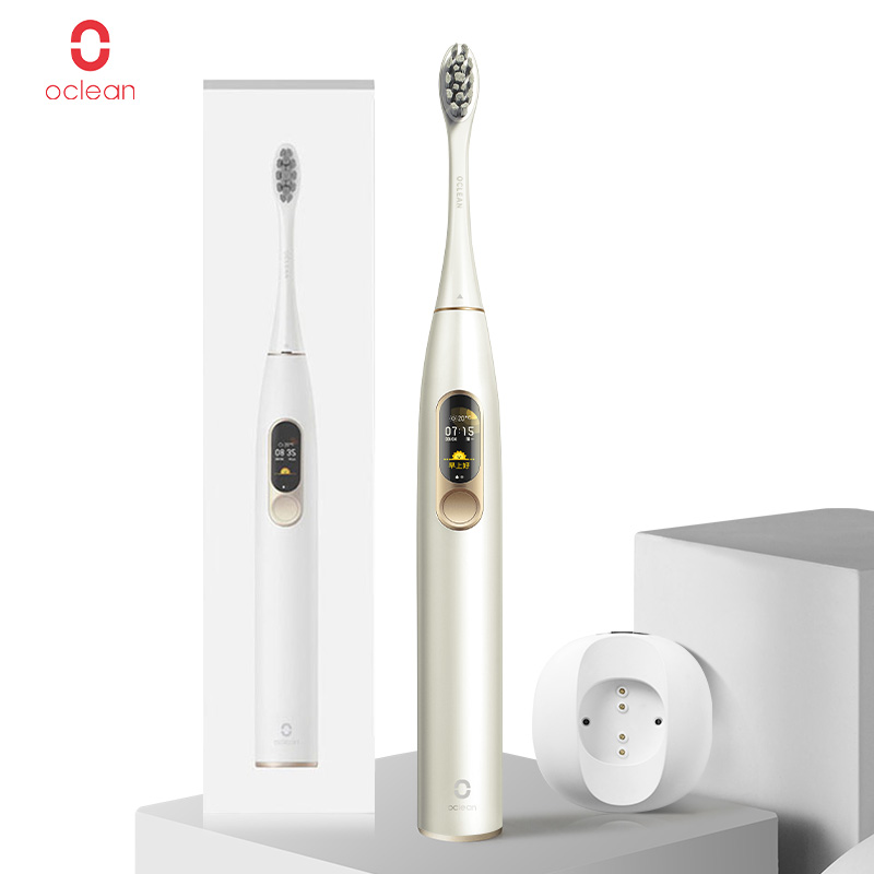 Oclean X 米色 欧可林成人智能声波充电式电动牙刷 全自动情侣美白防水杜邦软毛牙刷 40000转无刷电机