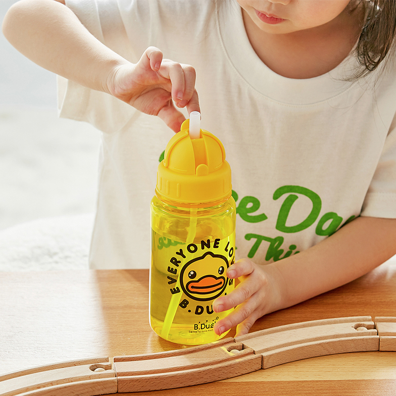 B.Duck 小黄鸭幼儿园水杯350ml 便携 防漏 防摔夏季儿童水壶吸管杯