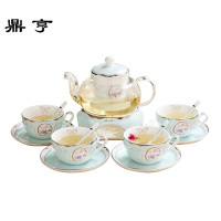 鼎亨韩式陶瓷玻璃花茶茶具套装加厚加热过滤骨瓷花茶壶水果茶壶杯