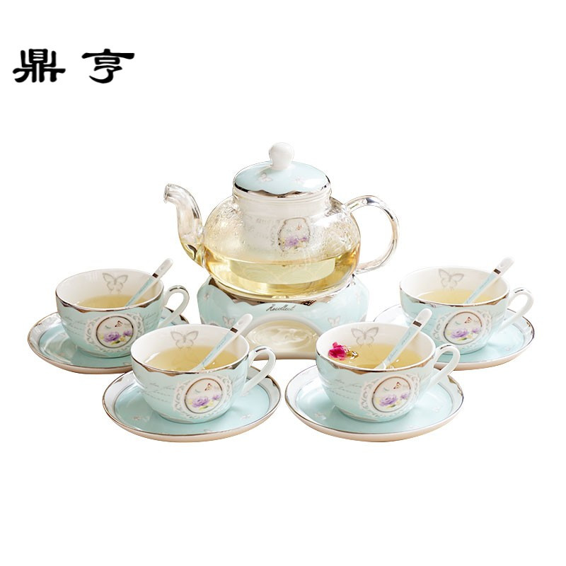 鼎亨韩式陶瓷玻璃花茶茶具套装加厚加热过滤骨瓷花茶壶水果茶壶杯