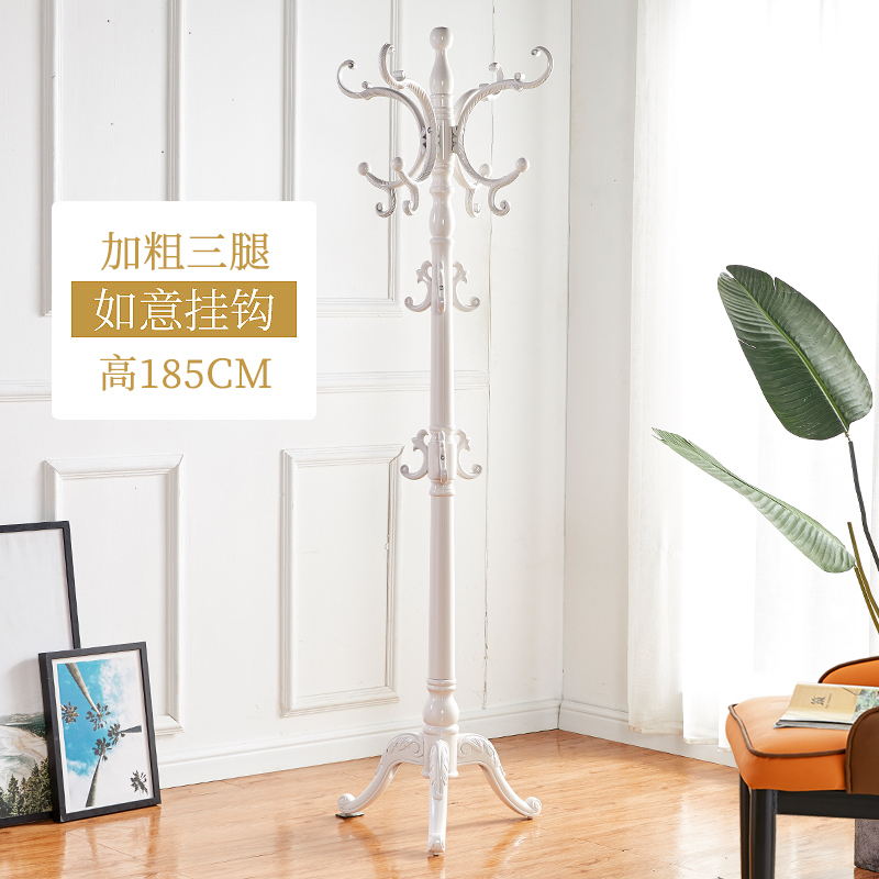 汐岩实木衣帽架落地家用卧室挂衣服的架子简约现代单杆立式包架挂衣架 加粗-三腿-白象色601
