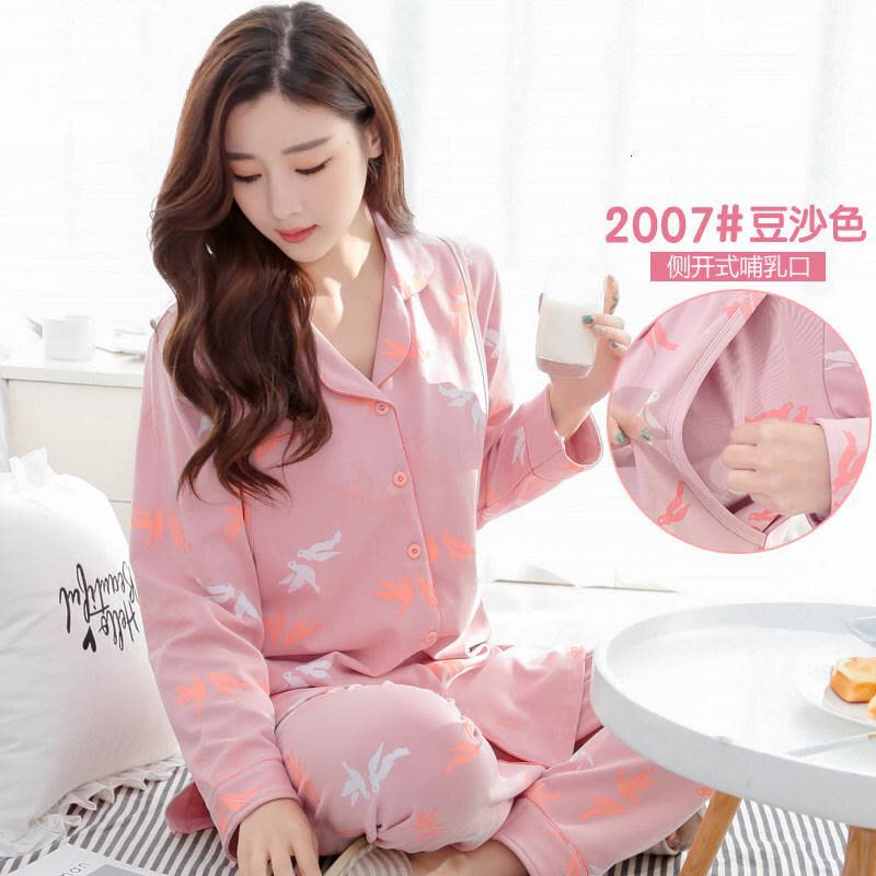 迪鲁奥(DILUAO)月子服春秋纯棉产后 孕妇睡衣夏季薄款哺乳睡衣产妇喂奶睡衣套装图片