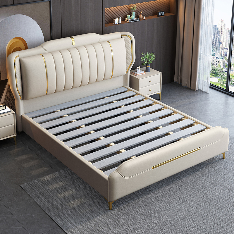 欧梵森 床 北欧轻奢皮床双人床1.8米家用储物主卧床实木床1.5m现代简约欧式大床意式极简皮艺床软包卧室家具婚床高清大图