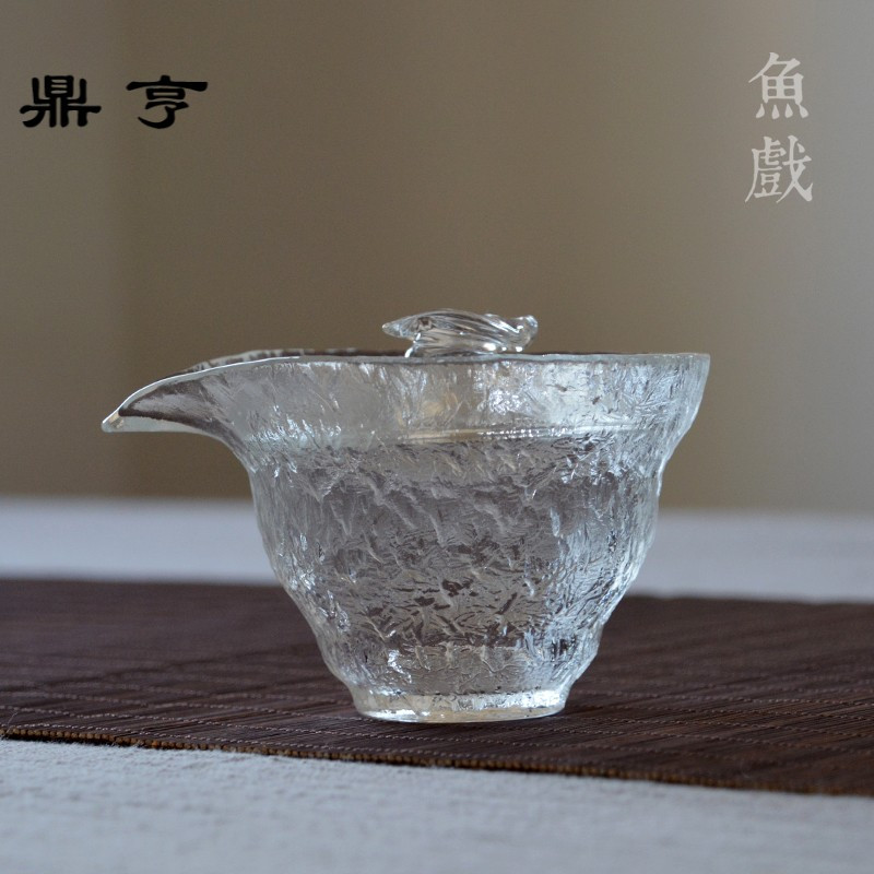 鼎亨初雪手工日式锤纹加厚耐热玻璃三才盖碗泡茶器手抓壶功夫茶具