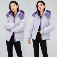 羽绒棉衣女外套2024新款连帽面包服百搭冬装韩版宽松短款时尚棉服 XL 浅紫色