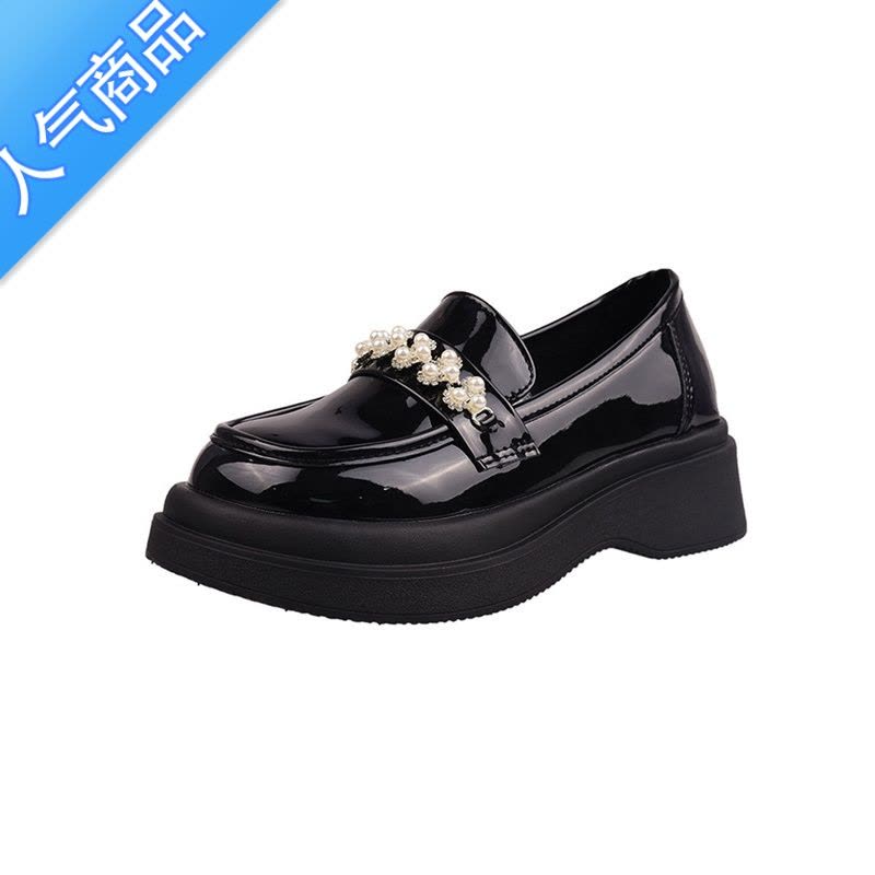 SUNTEK复古一脚蹬乐福鞋厚底2023新款英伦风珍珠黑色百搭不累脚小皮鞋女图片