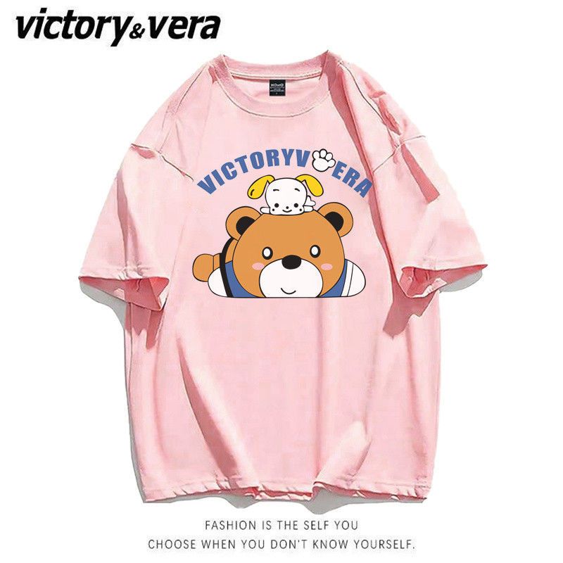 VICTORYVERA夏季2022新款短袖t恤女字母印花宽松百搭情侣上衣服潮