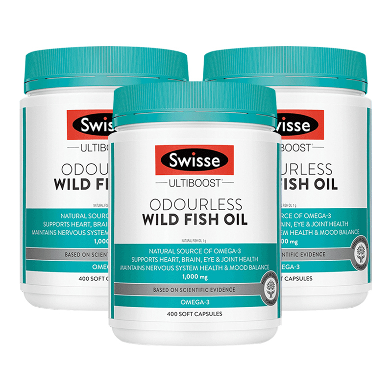 澳洲Swisse成人无腥味深海鱼油胶囊400粒/瓶装 进口鱼油/深海鱼油 高性价比1000mg含量香港保税随机发