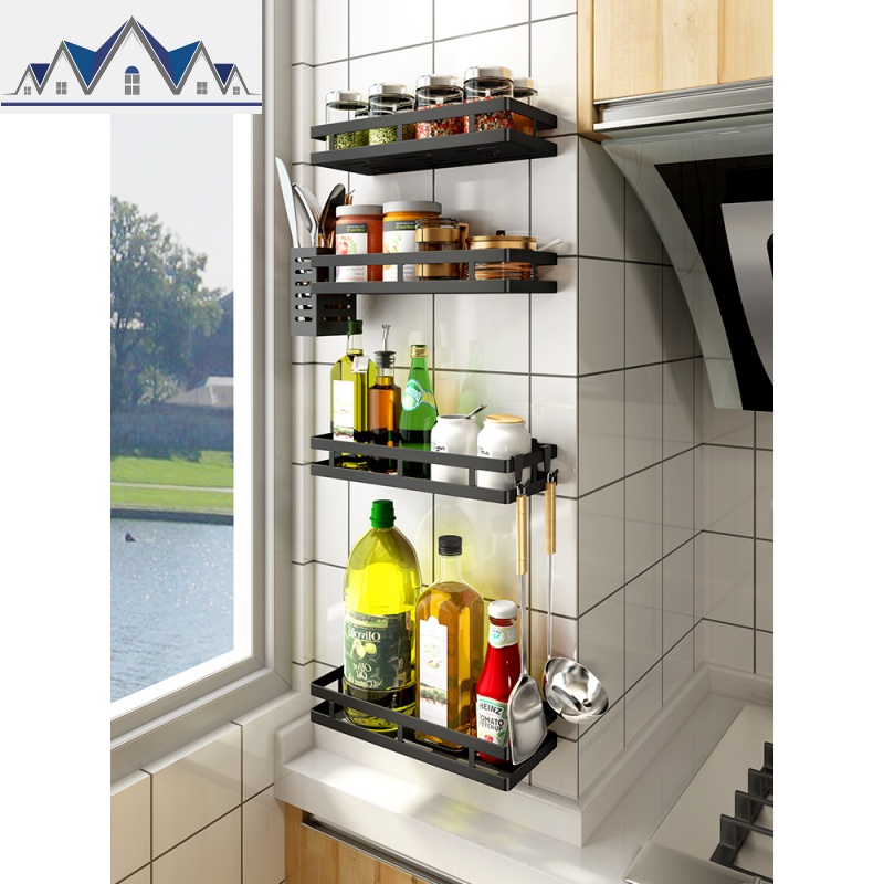 厨房置物架壁挂式佐料架墙上免打孔用品调料调味品收纳架子不锈钢 三维工匠高清大图