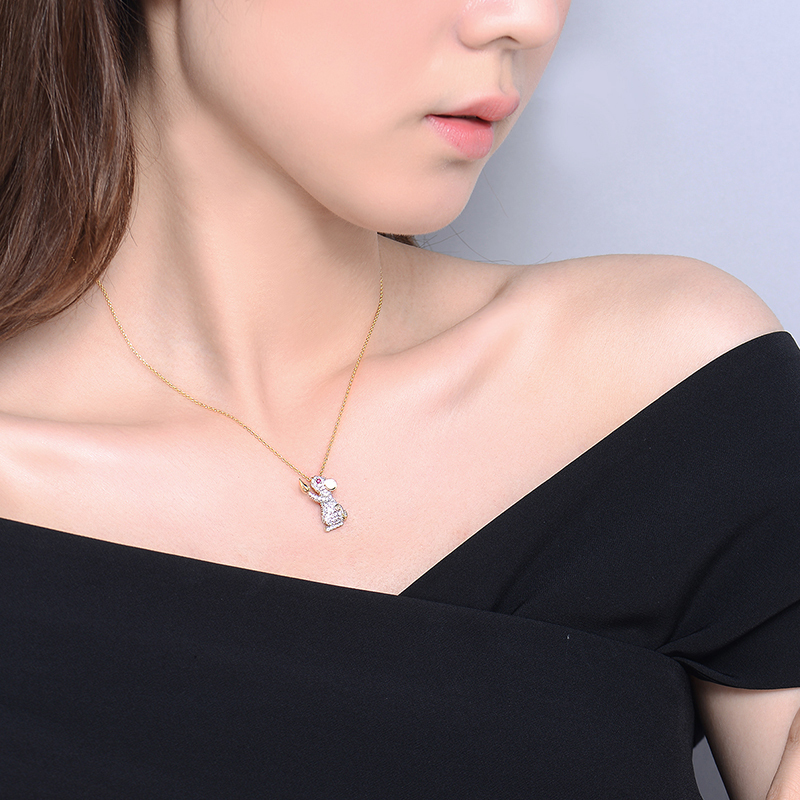 Fei Liu [定制款]18K金钻石生肖鼠吊坠项链福鼠锁骨链 镶嵌红宝石女款礼物配镀金银链11月11日陆续发货